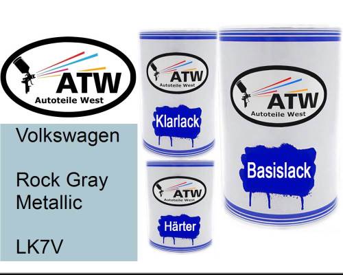 Volkswagen, Rock Gray Metallic, LK7V: 500ml Lackdose + 500ml Klarlack + 250ml Härter - Set, von ATW Autoteile West.